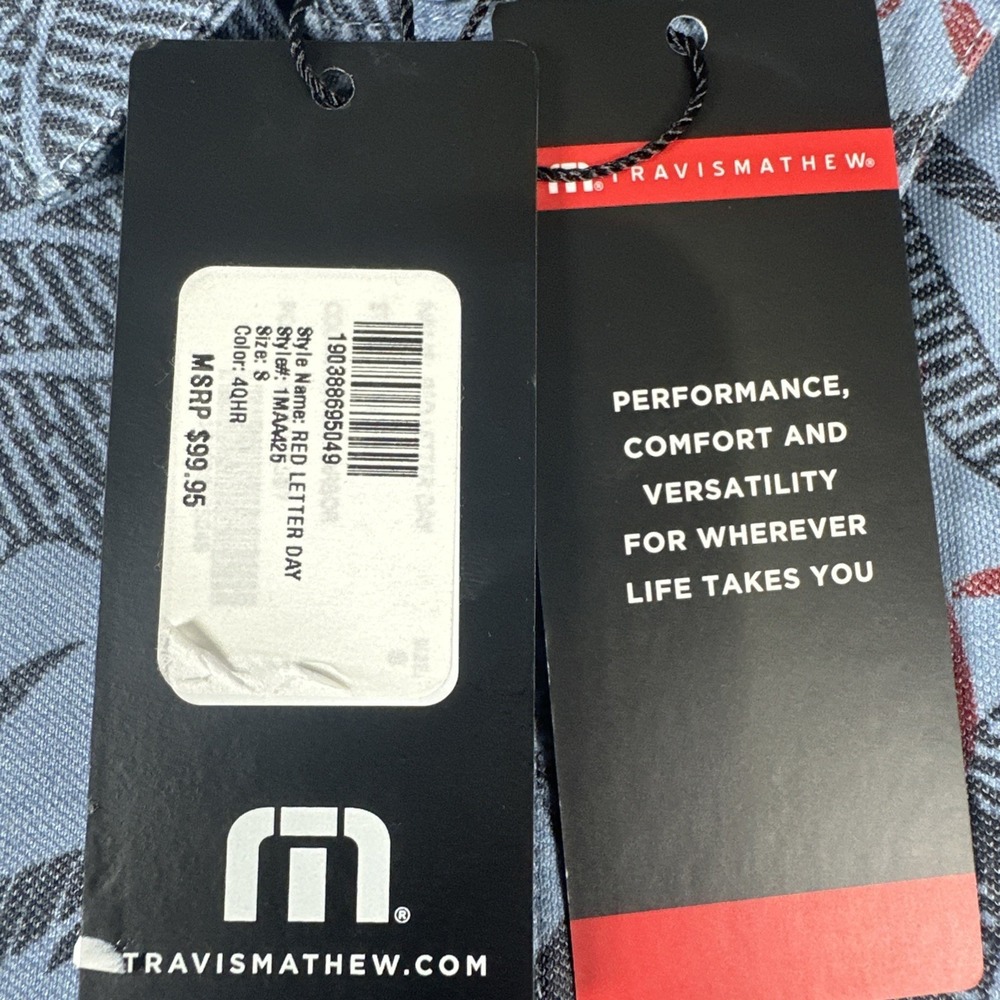 Travis Mathew Red Letter Day Polo Mens SIZE S Navy Print 1MAA425 NEW WITH TAGS - Picture 5 of 11